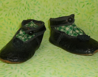 Darling Antique Mary Jane Baby Shoes early 1900s Victorian Edwardian Baby Doll Shoes Black Leather