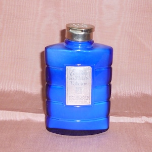 Rare &quot;EVENING in PARIS&quot; Bourjois Art Deco Talcum Powder Cobalt Glass Bottle