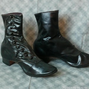 NOS Antique Boots Victorian Edwardian Button Boots Ladies Black Leather Button Shoes EXCEPTIONAL