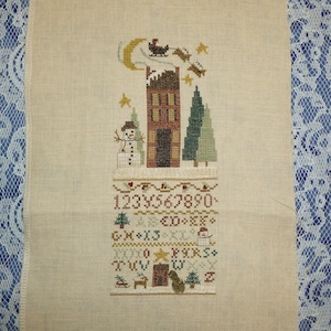 Wunderschöner Kreuzstich Wandteppich Weihnachtsdeko Vintage Winter Schneemann Handstickerei