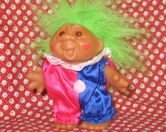 Vintage Troll / DAM THINGS Denmark 1986 CLOWN Troll Doll / Orig Suit-Open Mouth