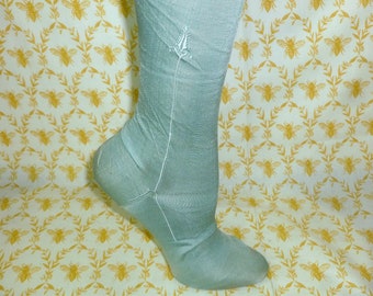 HTF Edwardian Garter Stockings Antique Flapper Aqua silk rayon hosiery WOW!