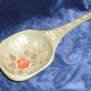 Vintage Souvenir Wooden Spoon Antique Rosemaling Hand Painted Carved Folk Art Norway Norwegian Scandinavian