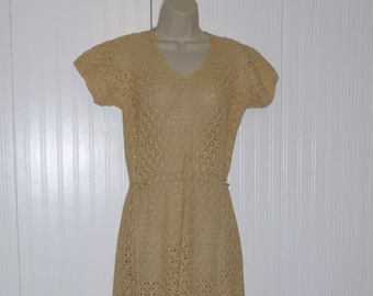 Vintage Crochet Lace Dress Antique c1950s 1960s Ivory Retro Wedding Dress Handmade