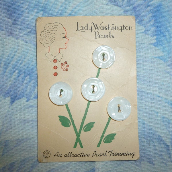 Antique Vintage Buttons-"LADY WASHINGTON PEARLS" New Old Stock-Original Card Mother of Pearl 1920s