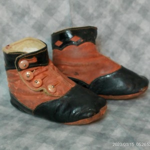 Darling Antique Victorian Baby Shoes 1900s Edwardian Vintage Doll Boots Shoes Tu tone