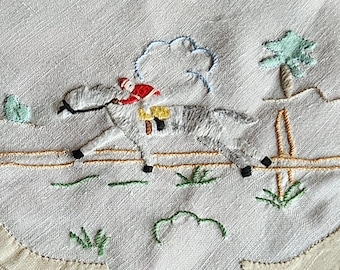 Serviettes de table Madère vintage - Course d'obstacles équestre, cheval des années 40, rétro