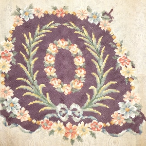 Beautiful Large Antique Floral Needlepoint Tapestry Vintage Completed / Victorian Chair Bench Cover / Pillow
