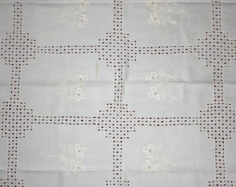 Antique Embroidery & Lace Tablecloth Victorian Embroidery 91" x 57"