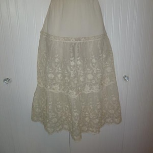 Vintage Lace Half Slip 1950s 1960s Skirt White Embroidered Nylon Medium Du Benay