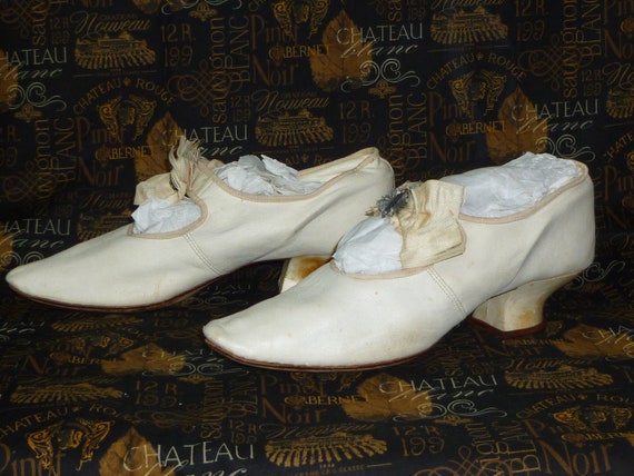 Antique Edwardian Wedding Shoes-French Silk Steel… - image 5