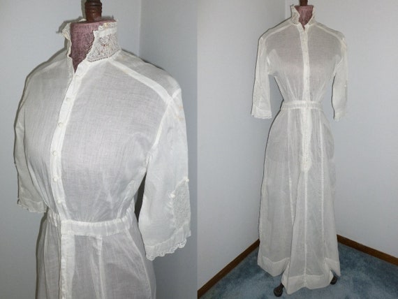 Antique Edwardian Dress Vintage Bobbin Net Lace Mi