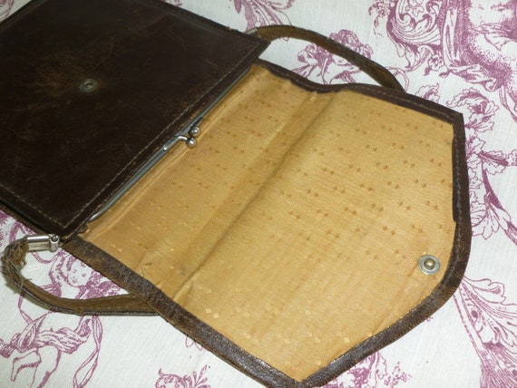 Antique Edwardian Purse Tooled Leather Handbag-Ar… - image 5
