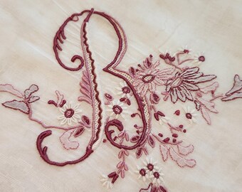 Stunning Monogram B Hanky Vintage Madeira Embroidery Bridal Wedding Handkerchief Hanky Hankie
