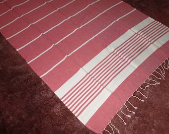 Exquisite Woven Tablecloth RED & WHITE Vintage Cotton Tablecloth-Reversible