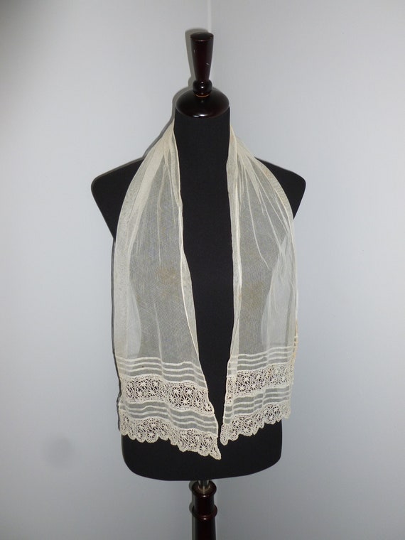 Gorgeous Antique Lace Scarf Delicate Hand Embroide