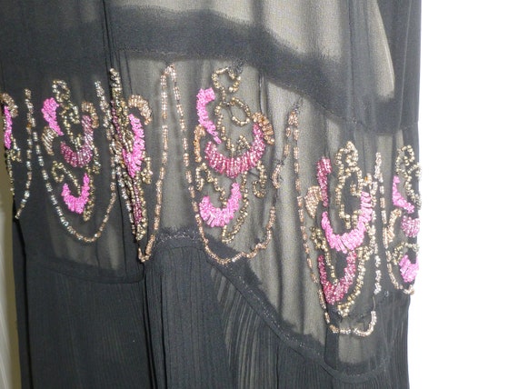Antique 1920s Flapper Dress French Gatsby Black S… - image 10