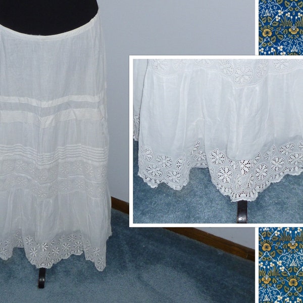 Antique Petticoat Skirt Embroidered Lace Victorian Edwardian Skirt-1900s-Bridal Wedding-Boho Summer Skirt