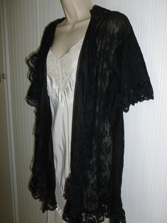 Sexy Lace Robe by RADCLIFFE Vintage 1960s Black S… - image 3