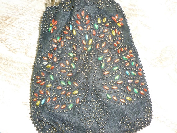 Unique ANTIQUE Beaded Purse Handbag Peacock Iride… - image 8