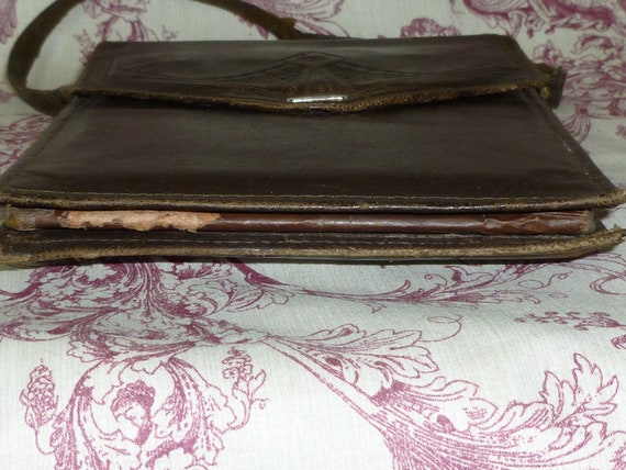 Antique Edwardian Purse Tooled Leather Handbag-Ar… - image 10