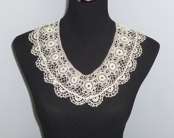 Antique Lace Collar Vintage Dimensional Irish Crochet Lace Bertha Collar Dress Front Handmade Lace