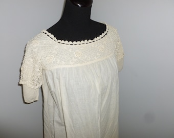AMAZING Antique Edwardian Chemise Nightgown Petticoat Slip Vintage Irish Crochet Lace White