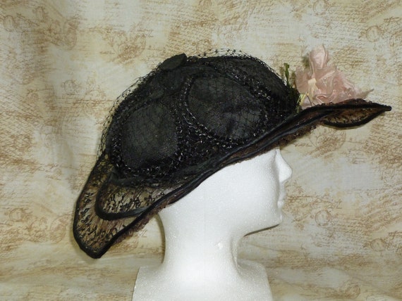 Antique 1900s Edwardian Hat Vintage Flowers Woven… - image 4