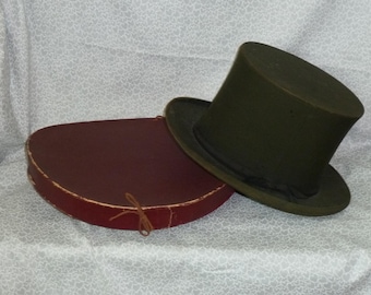 Antique Classic Top Hat w/ orig box Silk Hat GIBUS HATS London Steampunk Photo Stage Prop