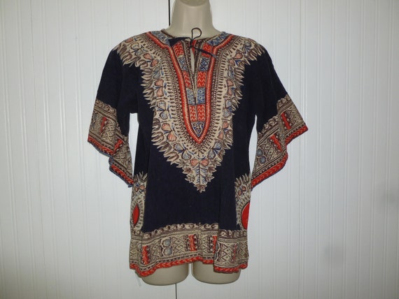 Vintage Peasant Blouse 1960s 1970s Abstract Print… - image 1