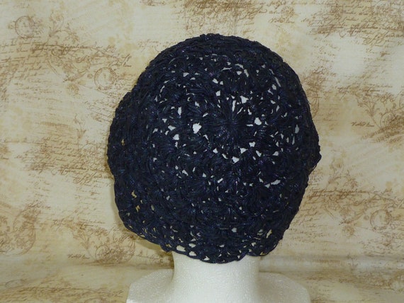 Classic Chic Vintage Lace Straw Hat Antique Navy … - image 4