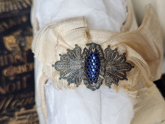 Antique Edwardian Wedding Shoes-French Silk Steel… - image 2