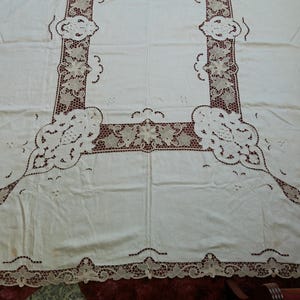 Antique Tablecloth Italian Point de Venice Venise Lace-Antique Vintage 102 x 68 Extravagant Italian Lace Tablecloth-Needlelace