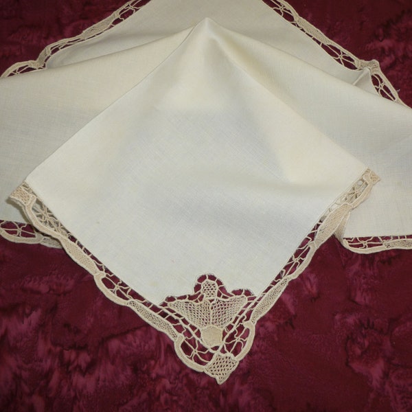 Serviettes en dentelle Point de Venise-Lot de 10 serviettes en dentelle aux fuseaux vintage antiques-Ivoire