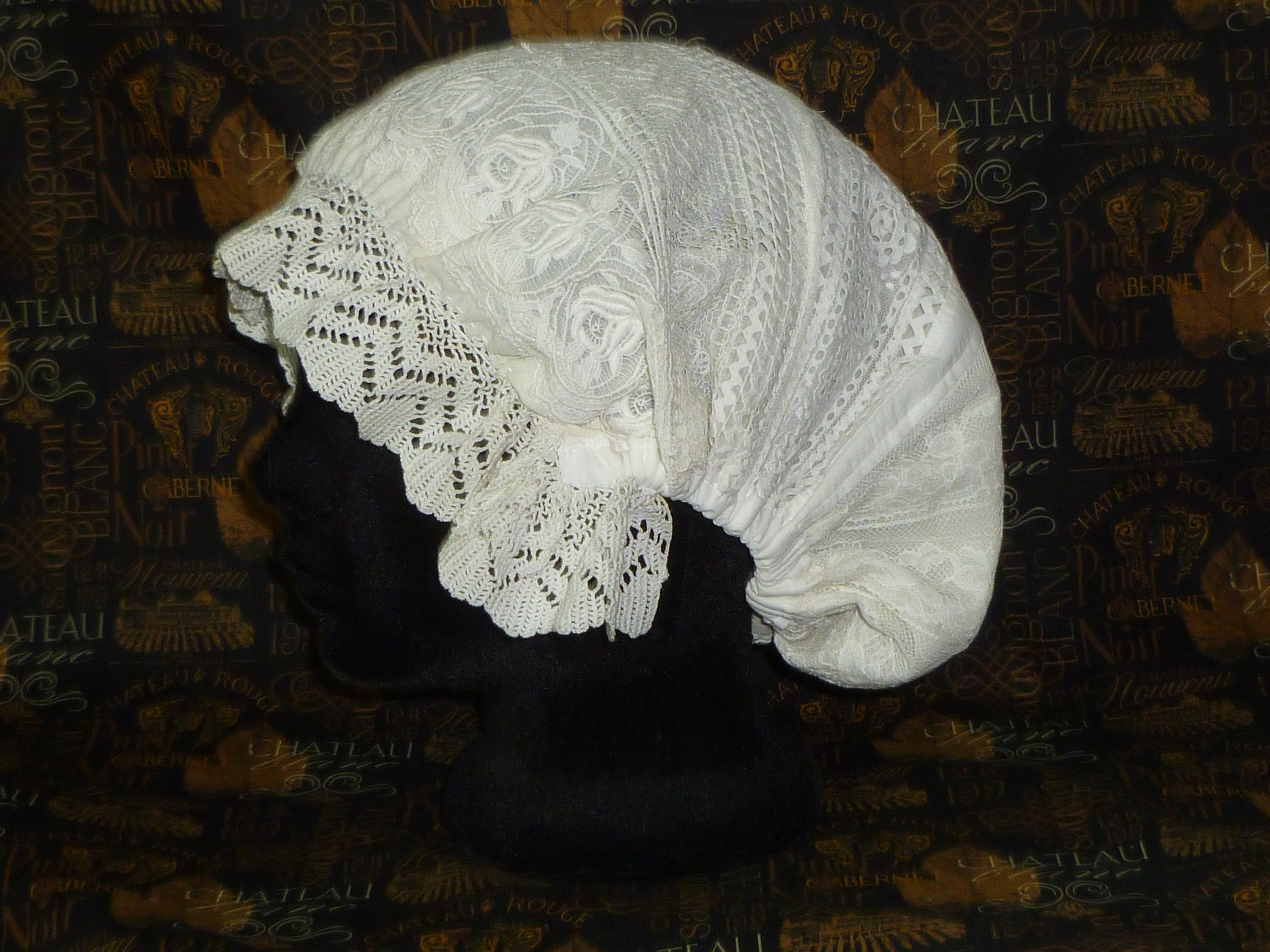 Antique SNOOD 1800s Mixed Lace Hat 