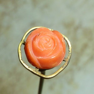 Antique HATPIN ART DECO carved coral 7 1/2 in Long-Antique Vintage Jewelry image 5