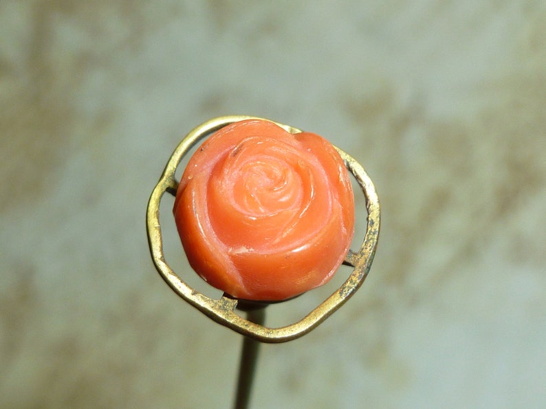 Antique HATPIN ART DECO carved coral 7 1/2 in Long-Antique Vintage Jewelry image 5