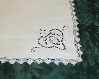 8 Dinner Napkins-Antique Point de Venice Lace- Vintage Italian Lace-Linen-Wedding