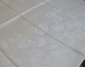 6 pięknych antycznych serwetek z tulipanami, podwójnym damasceńskim monogramem „O”, duże serwetniki vintage, 22 x 23,5 cala