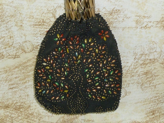 Unique ANTIQUE Beaded Purse Handbag Peacock Iride… - image 1