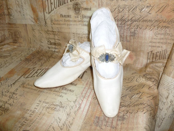 Antique Edwardian Wedding Shoes-French Silk Steel… - image 1