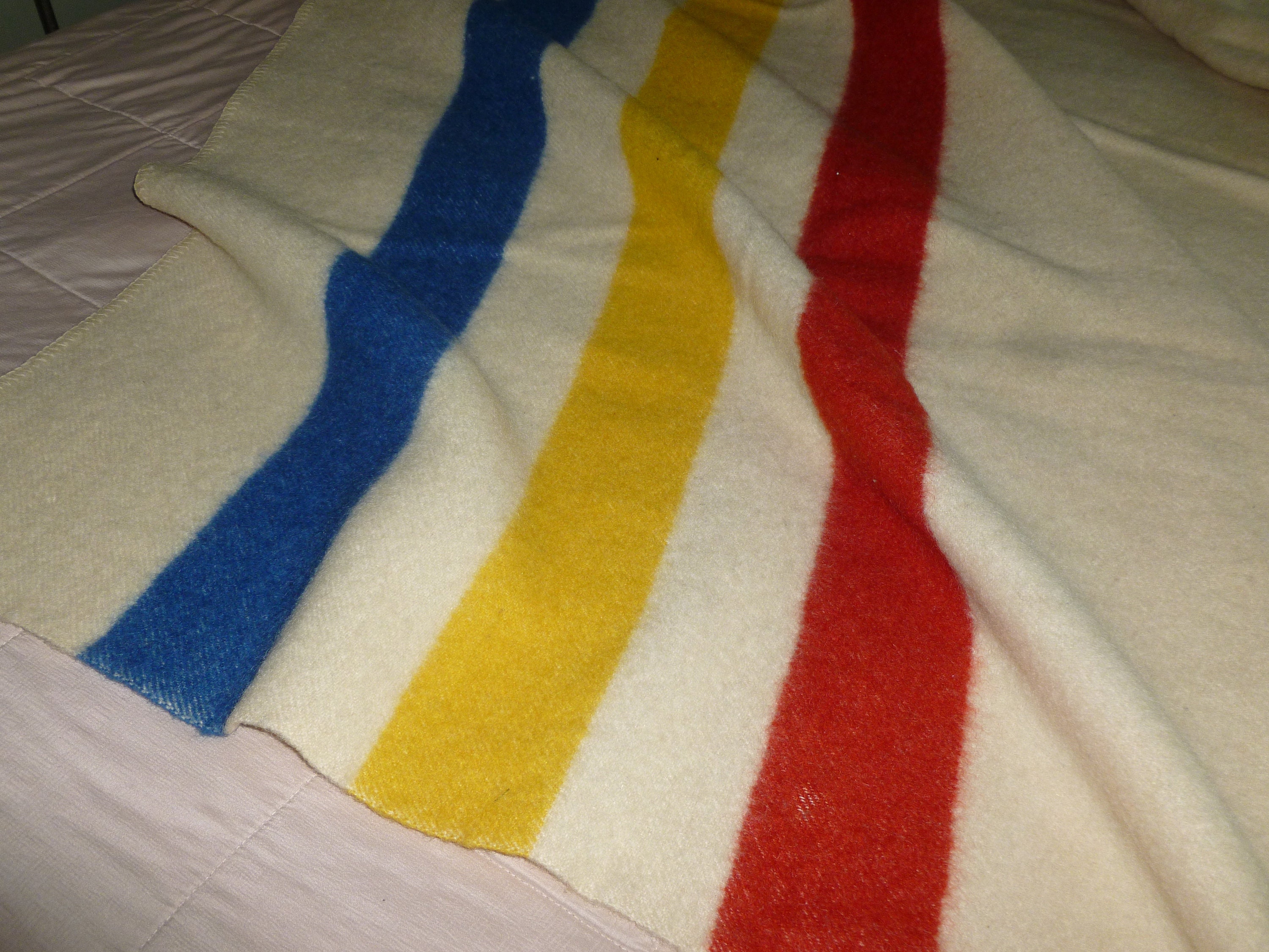 Antique Golden Dawn Wool Blanket Red Blue Yellow Vintage JC