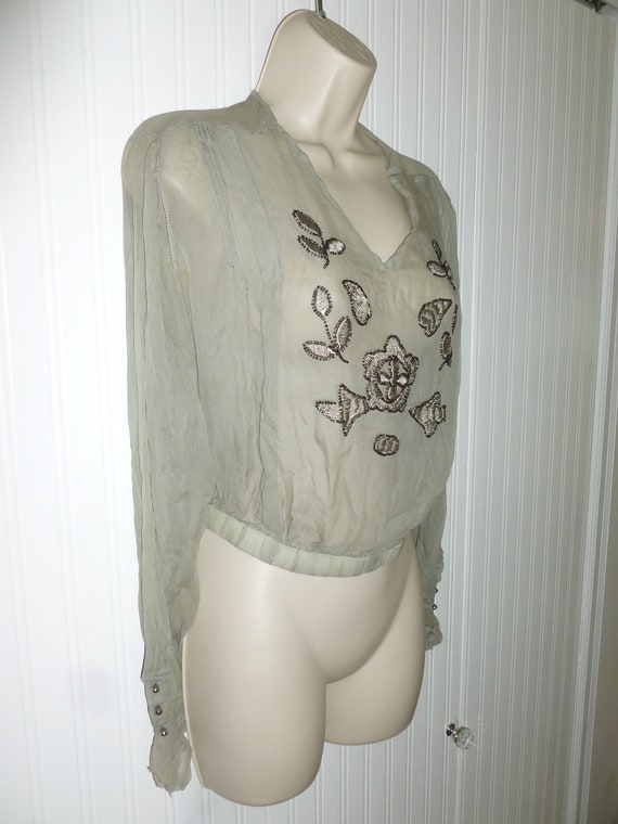 Antique Beaded Silk Blouse Vintage 1930s 1940s Sw… - image 3