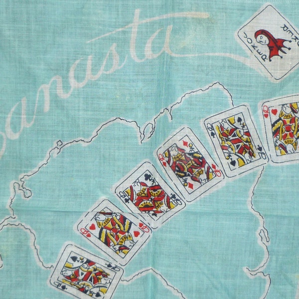 Vintage CANASTA Antique Vintage Hanky Mid Century Card Player Card Shark-Clubs Diamonds Hearts Spades Handkerchief Hanky Hankie