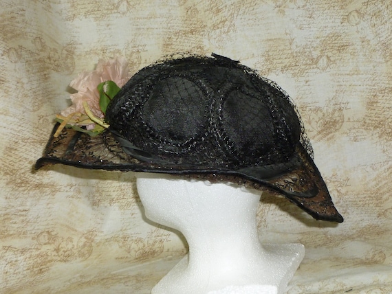 Antique 1900s Edwardian Hat Vintage Flowers Woven… - image 6