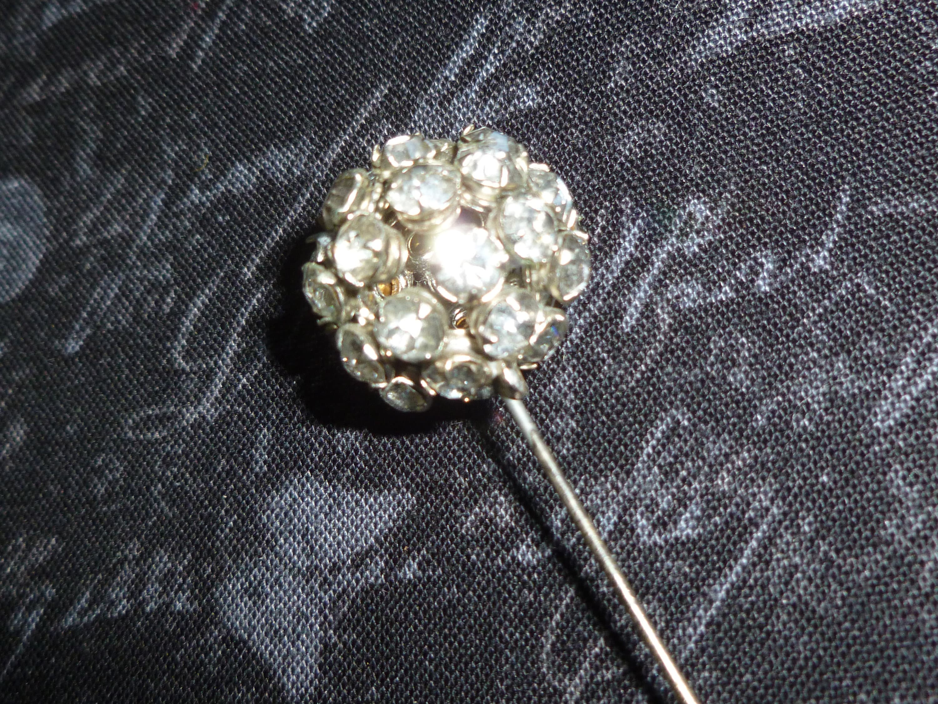 ハットピン　イタリアアンティーク Antique HAT PIN Victorian Rhinestone Round Hat Pin-crystal