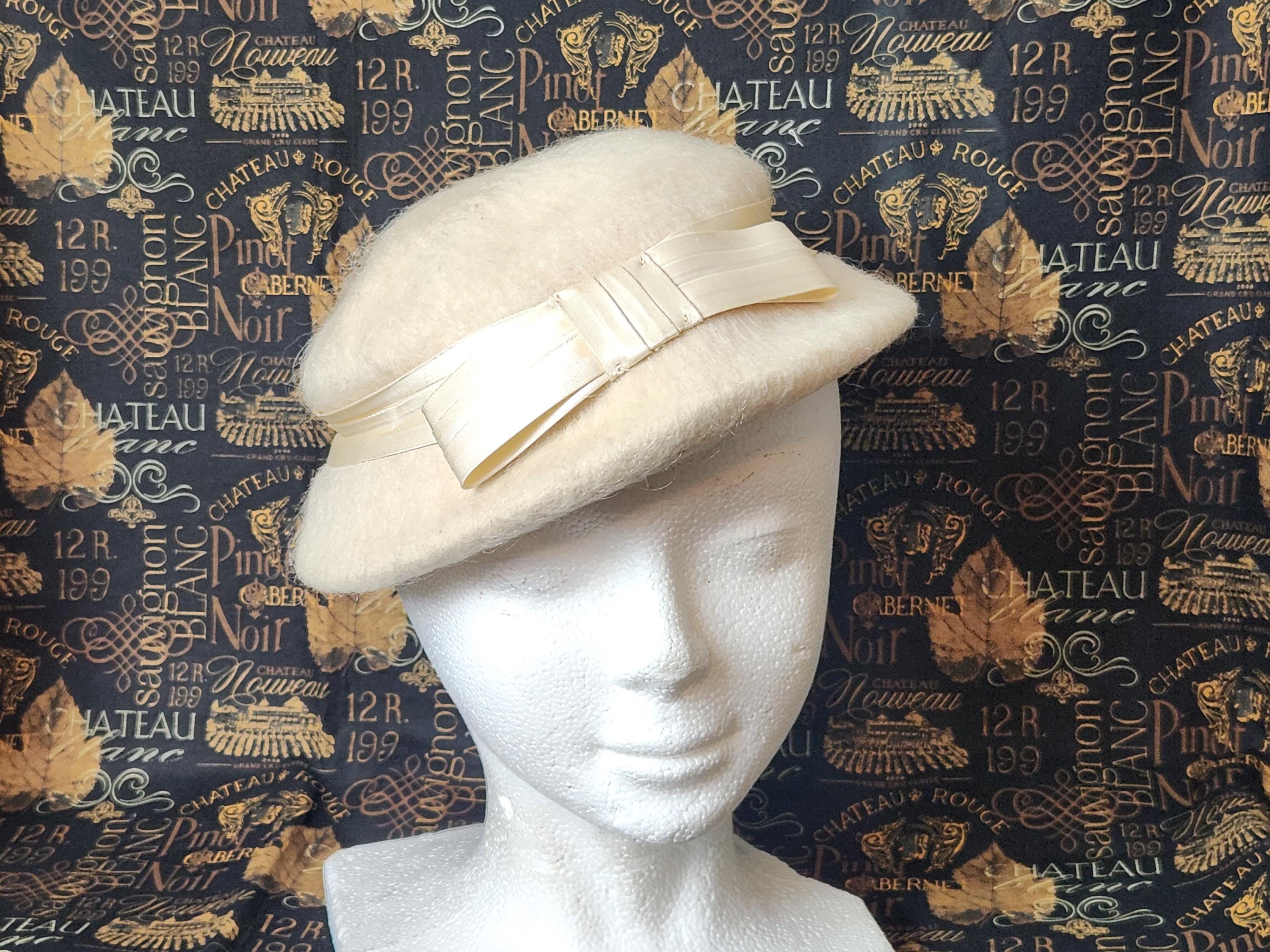 Antique Mohair Wool Hat 1940s 1950s Vintage Hat-Satin Band Bow