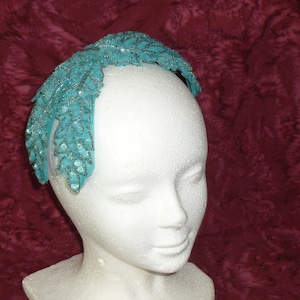 NOS Antique Flapper Headband Hat Aqua Blue Beaded Sequin Tiara Wedding Boho Bohemian-Hippie-Fairytale
