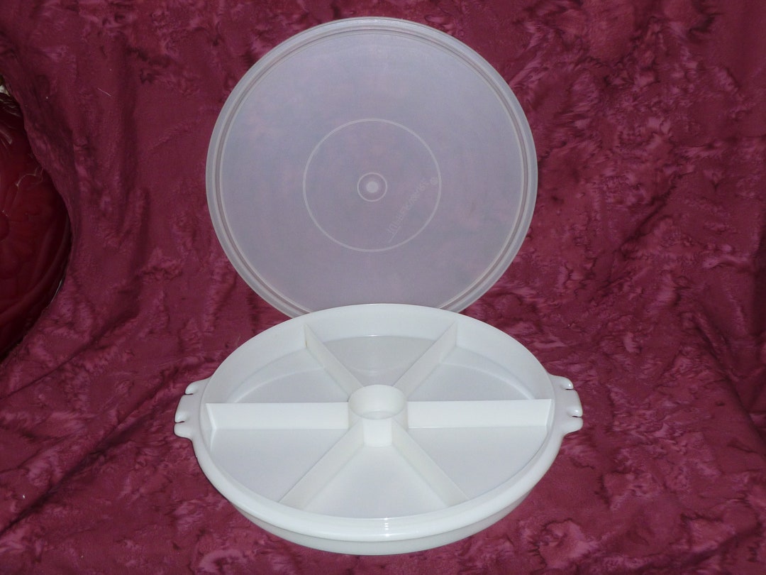 1960s Tupperware Lazy Susan Serving Tray With Lid Clear 6 Compartment