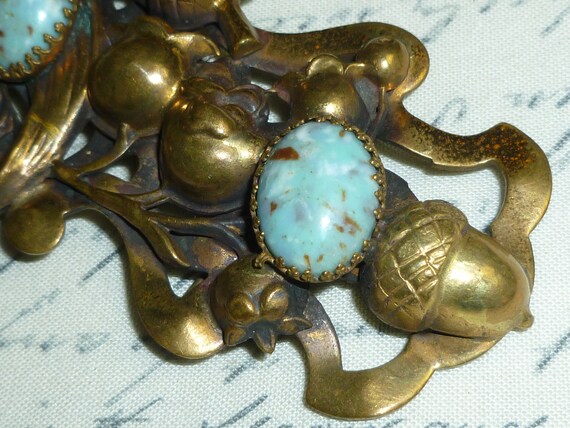 Large Art Nouveau Turquoise Belt Sash Buckle, Vic… - image 3